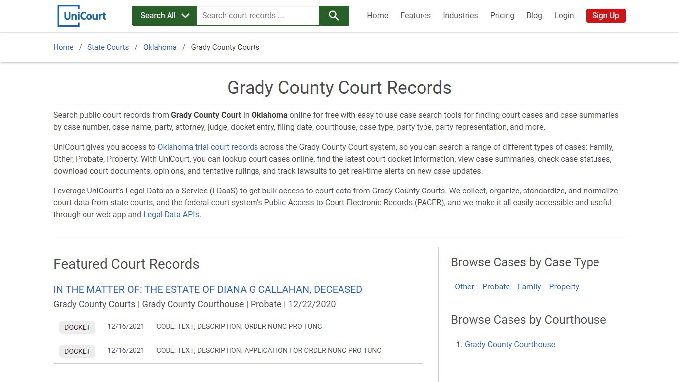 Grady County Court Records | Oklahoma | UniCourt