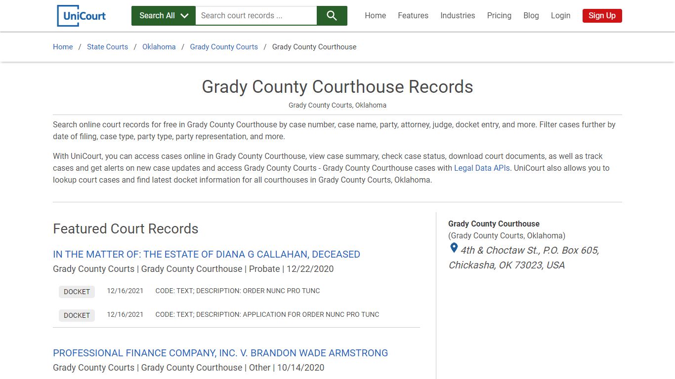 Grady County Courthouse Records | Grady | UniCourt